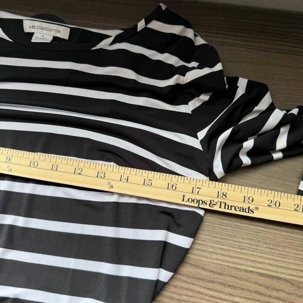 Liz Claiborne Dress Women's Sz S Belted Sheath 3/4 Sleeve Knee Length Striped - Picture 5 of 12